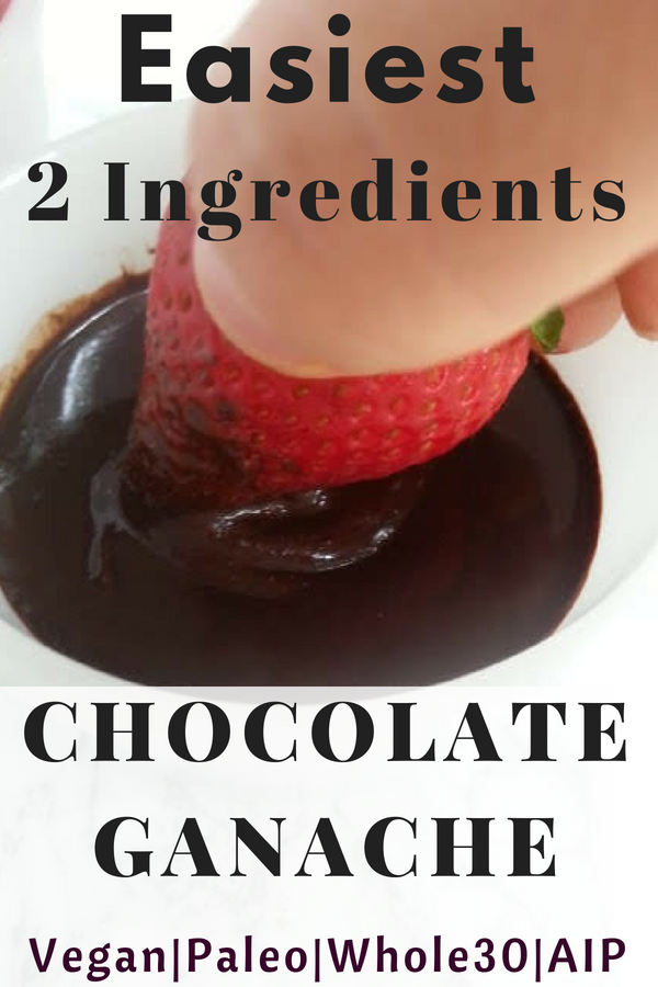 Easiest Vegan Chocolate Ganache, requires only 2 ingredients. It's delicious and smooth and super easy to make.It can be used as vegan frosting for chocolate cake, or cupcakes, as a healthy chocolate fruit dip,  or ice-cream topping. It's dairy-free, gluten-free, egg-free, nut-free, soy-free. #chocolateganache #veganchocolateganache #veganfrosting #chocolatefrosting #easychocolatefrosting #easy #glutenfree #dairyfree #healthy #refinedsugarfree #dessert #paleodessert #vegandessert