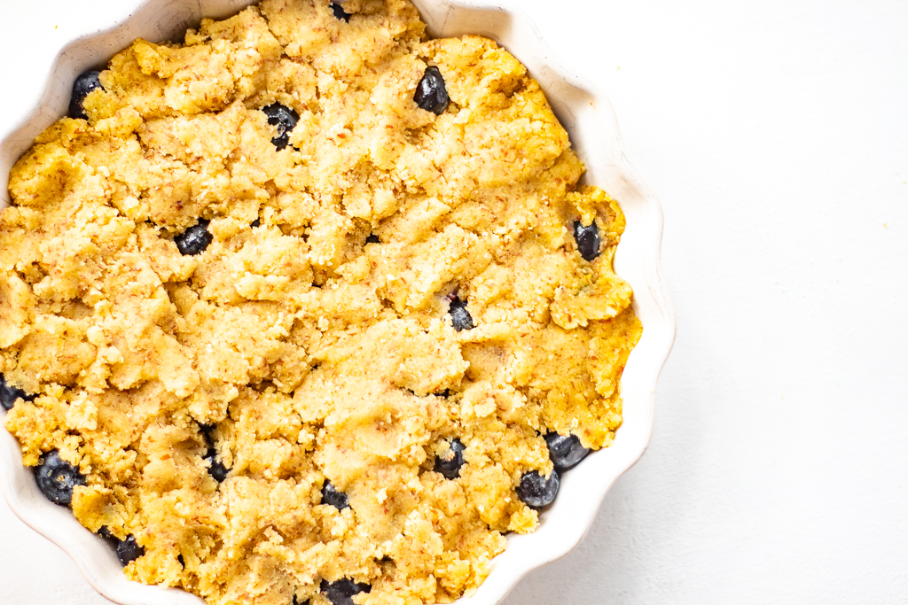 Blueberry Cobbler ready to be baked