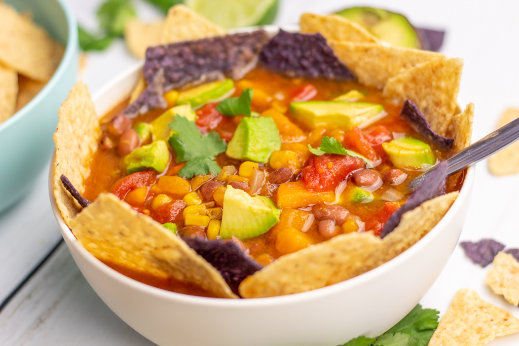 Vegan chili in a bowl